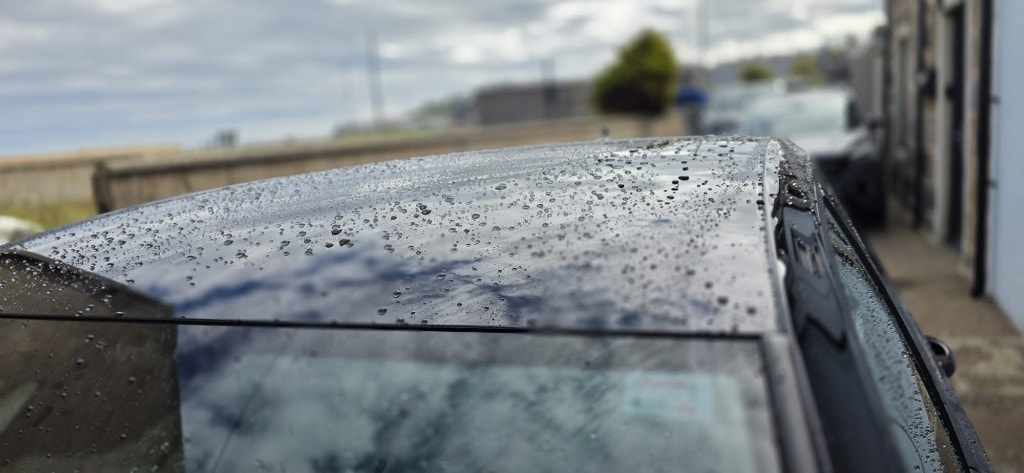 Water beading on a freshly protected car roof